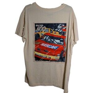 NASCAR Daytona 500 Mens XXL Graphic T-Shirt Cream Racing Double Sided Y2K